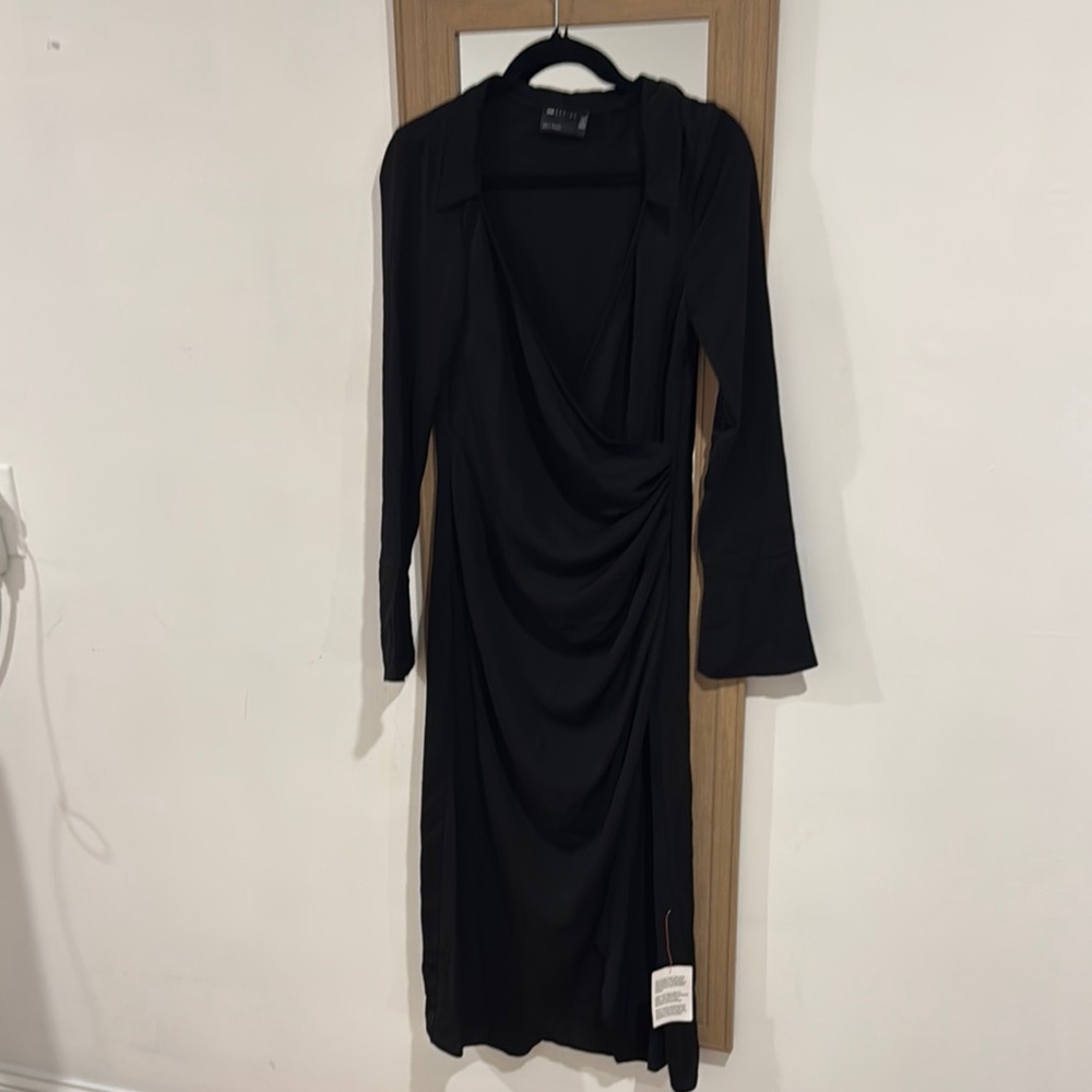 ASOS Black Cowl Neck Bell Sleeve Sheath Dress